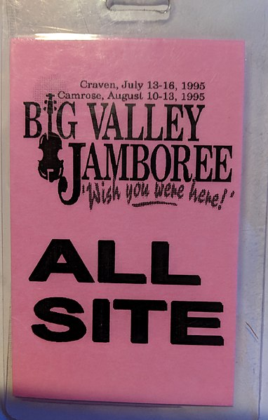 English:   Backstage pass for the 1995 Craven and Camrose events.