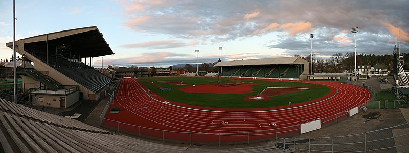 A panoramic image of Hayward Field at the University of Oregon.  Made from 4 images.