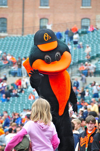 English:   The Mascot of Baltimore Orioles entertaining crowd in a game