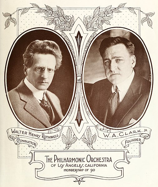 English:   Pacific Coast Musical Review - November 1, 1919 cover. Featuring Walter Henry Rothwell and  W. A. Clark, Jr.; conductor and founder (respectively) of the  Philharmonic Orchestra of Los Angeles