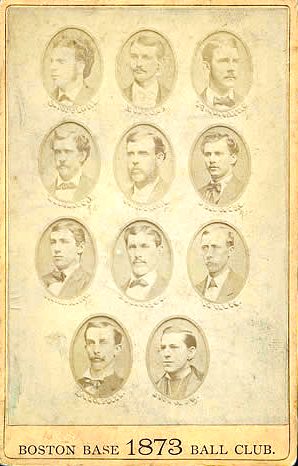 English:   1873 Boston Red Stockings team picture: finished first with a record of 43-16
 Captioned As  {}