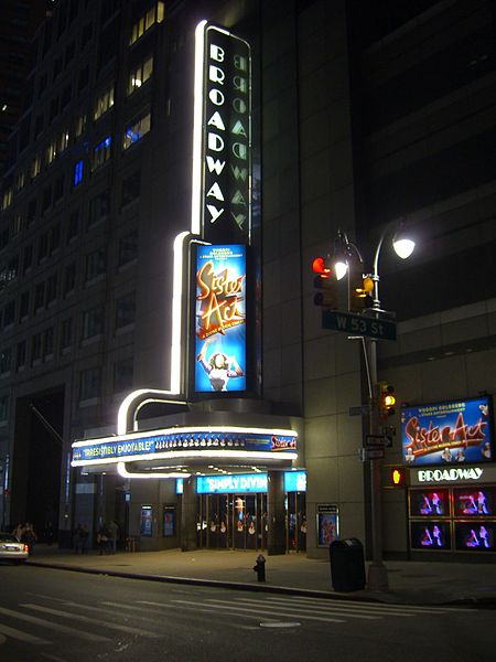 English:  The Broadway Theatre in Times Square, Manhattan, photographed April 28, 2011.  This photo was created by Luigi Novi. It is not in the public domain, and use of this file outside of the licensing terms is a copyright violation. If you would like to use this image outside of the Wikimedia projects, you may do so, only if I am properly credited, either by linking the photograph to this page, or with an easily visible credit placed near the photo in each instance in which it is used. Please credit authorship as follows:  © Luigi Novi / Wikimedia Commons .  Please maintain the original file name in all uses. You can see a gallery of some of my other photos  here. If you have any questions, you can contact me by sending me an email or leaving a note at the bottom of my Wikipedia talk page.