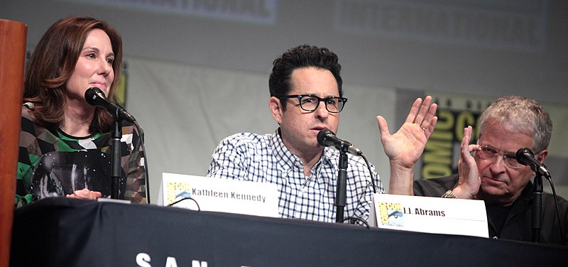 English:  Kathleen Kennedy, J. J. Abrams and Lawrence Kasdan speaking at the 2015 San Diego Comic Con International, for 
