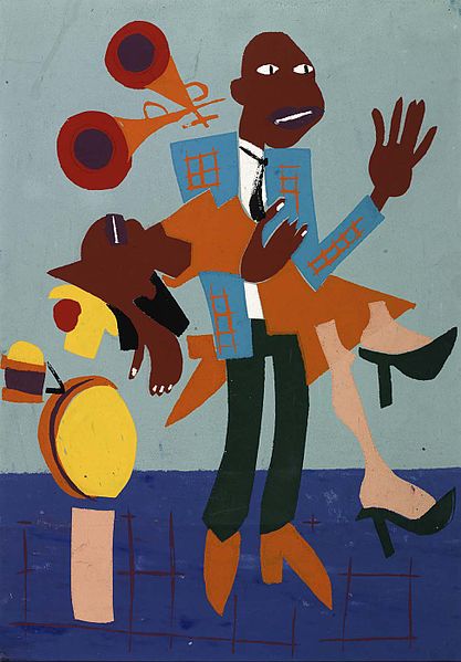 English:   Artist: William H. Johnson, born Florence, SC 1901-died Central Islip, NY 1970 Type: Graphic Arts-Print Date: ca. 1941-1942 Topic: Figure group      Ethnic\African-American      Recreation\dancing      Object\musical instrument\drum      Object\musical instrument\horn Object number: 1971.136 Medium: serigraph on paper Credit Line: Smithsonian American Art Museum, Gift of Mrs. Douglas E. Younger Persistent URL:http://americanart.si.edu/collections/search/artwork/?id=11792 Repository:Smithsonian American Art Museum  View more collections from the Smithsonian Institution.